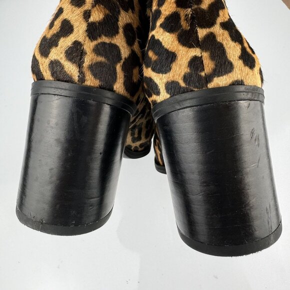 Franco Sarto Womens Bette Ankle Boots 8M Leopard Cheetah Leather Calf Hair Fur - Picture 8 of 13